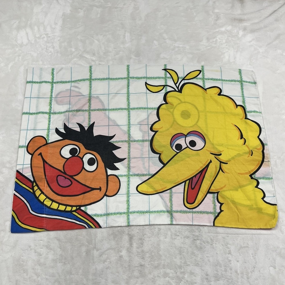 Sesame Street Pillowcase Kids Standard White Elmo Big Bird Ernie Vintage 1997